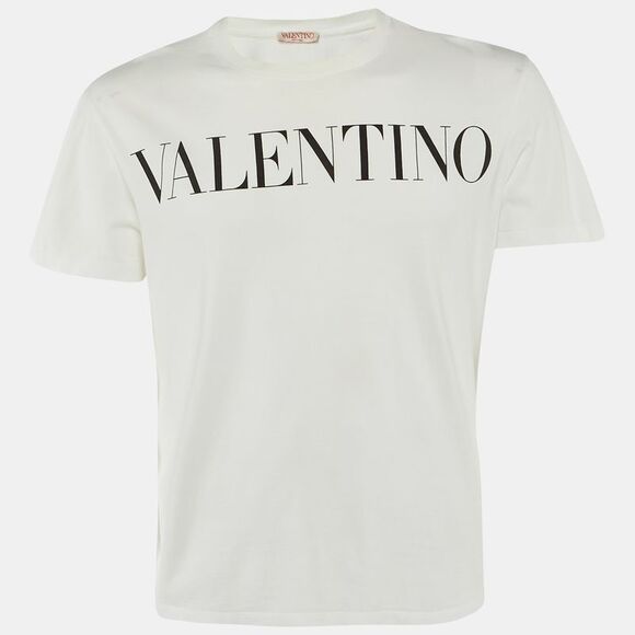 Valentino White Logo Print Cotton Crew Neck T-Shirt M